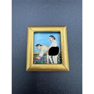 Vintage Mughal Miniature Erotic Painting Framed Bone Indian Kama Rare - Adult 18